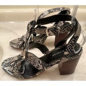 MARC FISHER 8 WALINA MFWALINA2 SNAKE 3.5" HEEL SANDAL ANKLE STRAP PREOW PRIORITY